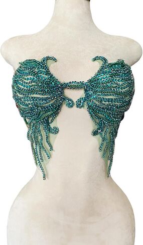 Trimimg Patches Pure Handmade with Glass Rhinestones Beads sew on Applique for Dress Chest Decorative Accessories 17X13inches (Deepgreen) in Saudi Arabia