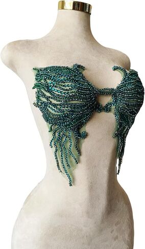 Trimimg Patches Pure Handmade with Glass Rhinestones Beads sew on Applique for Dress Chest Decorative Accessories 17X13inches (Deepgreen) in Saudi Arabia