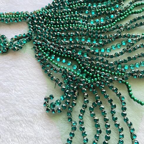 Trimimg Patches Pure Handmade with Glass Rhinestones Beads sew on Applique for Dress Chest Decorative Accessories 17X13inches (Deepgreen) in Saudi Arabia