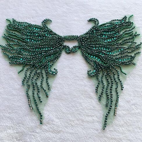 Trimimg Patches Pure Handmade with Glass Rhinestones Beads sew on Applique for Dress Chest Decorative Accessories 17X13inches (Deepgreen) in Saudi Arabia