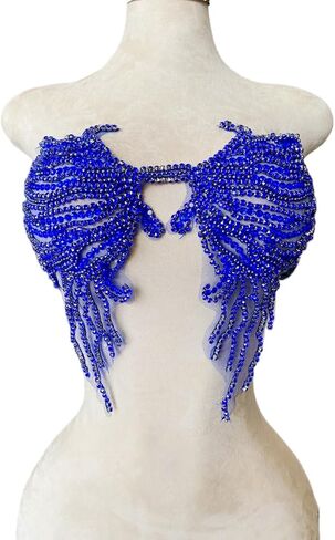 Trimimg Patches Pure Handmade with Glass Rhinestones Beads sew on Applique for Dress Chest Decorative Accessories 17X13inches (Deepgreen) in Kuwait