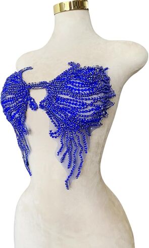 Trimimg Patches Pure Handmade with Glass Rhinestones Beads sew on Applique for Dress Chest Decorative Accessories 17X13inches (Deepgreen) in Kuwait