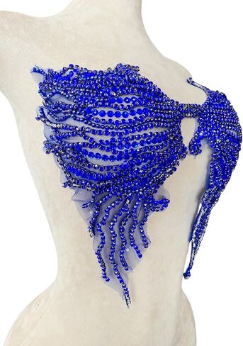 Trimimg Patches Pure Handmade with Glass Rhinestones Beads sew on Applique for Dress Chest Decorative Accessories 17X13inches (Deepgreen) in Kuwait