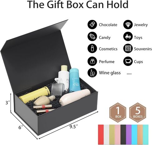 Black Gift Box, 9.5x6x3'' Gift boxes for Presents with Lids Magnetic Closure Rectangle Collapsible for Groomsman Proposal Box, Wedding, Christmas, Halloween, Birthday Gift Packging in Kuwait