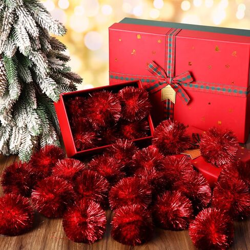 Kasyat 60 Pack 2 Inch Jumbo Glitter Tinsel Pom Poms Extra Large Sparkle Fuzzy Balls Shiny Tinsel Cat Ball Toys for DIY Craft Decorations Cat Toys (Red) in Saudi Arabia