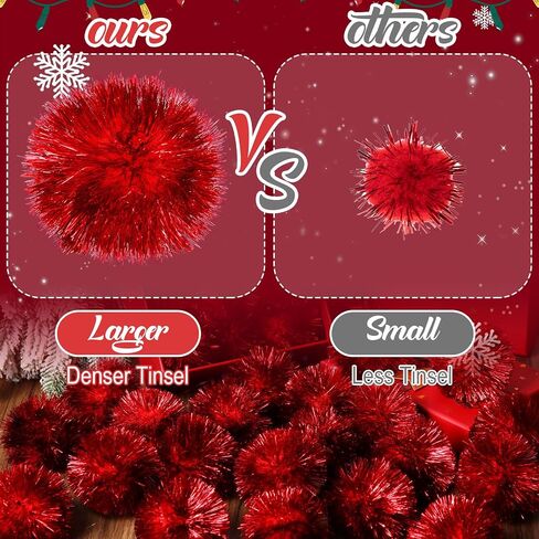 Kasyat 60 Pack 2 Inch Jumbo Glitter Tinsel Pom Poms Extra Large Sparkle Fuzzy Balls Shiny Tinsel Cat Ball Toys for DIY Craft Decorations Cat Toys (Red) in Saudi Arabia