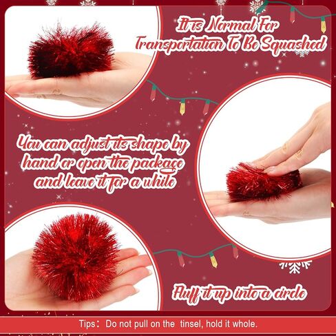 Kasyat 60 Pack 2 Inch Jumbo Glitter Tinsel Pom Poms Extra Large Sparkle Fuzzy Balls Shiny Tinsel Cat Ball Toys for DIY Craft Decorations Cat Toys (Red) in Saudi Arabia