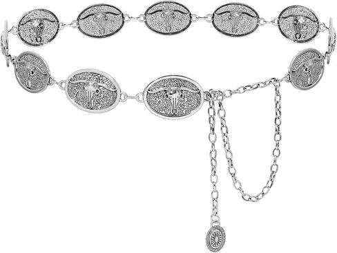 Women Concho Chain Belt Western Cowgirl Waist Chain Adjustable Metal Link in Saudi Arabia