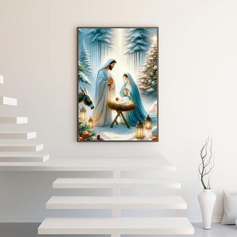 مجموعات الطلاء الماسي لمشهد عيد الميلاد 5D للبالغين المبتدئين، مجموعة الفن الماسي لولد يسوع، مجموعات فنية للحفر الدائري الكامل من الألماس للبالغين، ديكور جدار المنزل 11.8 × 15.7 بوصة in Kuwait