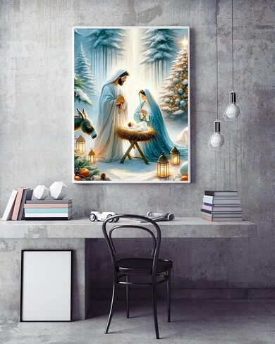 مجموعات الطلاء الماسي لمشهد عيد الميلاد 5D للبالغين المبتدئين، مجموعة الفن الماسي لولد يسوع، مجموعات فنية للحفر الدائري الكامل من الألماس للبالغين، ديكور جدار المنزل 11.8 × 15.7 بوصة in Kuwait