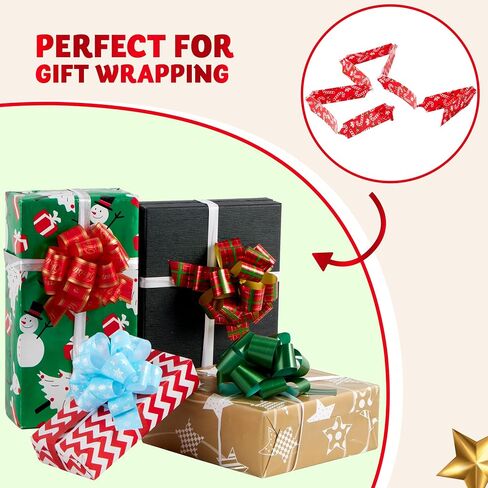 JOYIN 12 PCS Large Christmas Pull Bows with Ribbon 5" Wide for Gift Wrapping and Tags, Christmas Tree, Wine Bottles, Boxing Day Decorations, Holiday Décor Present Wrapping in Saudi Arabia