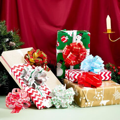 JOYIN 12 PCS Large Christmas Pull Bows with Ribbon 5" Wide for Gift Wrapping and Tags, Christmas Tree, Wine Bottles, Boxing Day Decorations, Holiday Décor Present Wrapping in Saudi Arabia