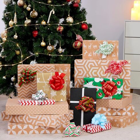 JOYIN 12 PCS Large Christmas Pull Bows with Ribbon 5" Wide for Gift Wrapping and Tags, Christmas Tree, Wine Bottles, Boxing Day Decorations, Holiday Décor Present Wrapping in Saudi Arabia