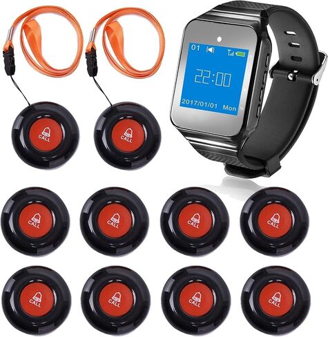 CallToU Wireless Caregiver Pager Call Button 500+Feet Nurse Alert System for Elderly Monitoring Waterproof Call Bell for Home 1 Receiver Wrist Pager 2 SOS Call Buttons in Kuwait