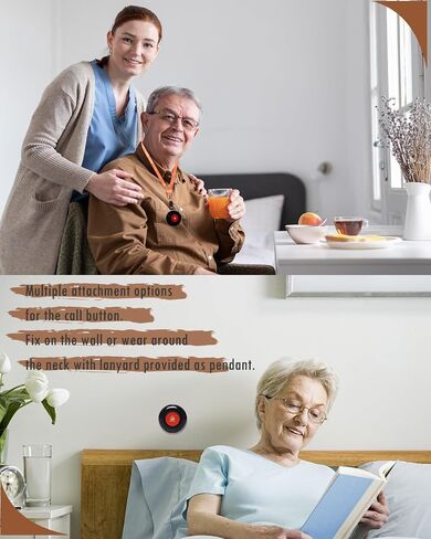 CallToU Wireless Caregiver Pager Call Button 500+Feet Nurse Alert System for Elderly Monitoring Waterproof Call Bell for Home 1 Receiver Wrist Pager 2 SOS Call Buttons in Kuwait