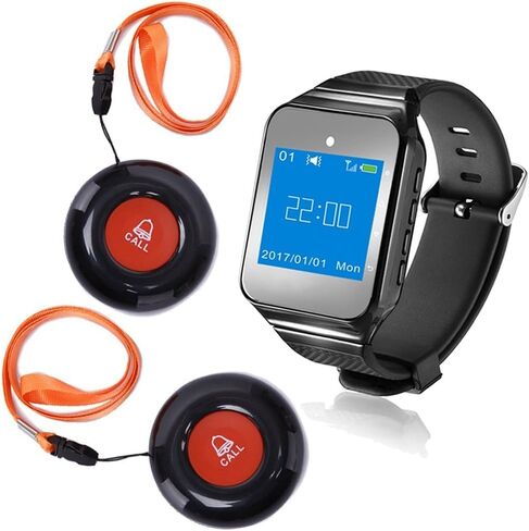 CallToU Wireless Caregiver Pager Call Button 500+Feet Nurse Alert System for Elderly Monitoring Waterproof Call Bell for Home 1 Receiver Wrist Pager 2 SOS Call Buttons in Kuwait