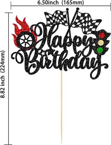 Gyufise 1Pc Race Car Happy Birthday Cake Topper Glitter Race Car Cake Decorations for Racing Car Checkered Flag Glitter Race Car Cake Topper Birthday Theme Party Supplies Black in Saudi Arabia