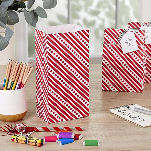 Hallmark Red and White Stripe Party Favor and Wrapped Treat Bags with Gift Tag Stickers (30 Bags, 30 Labels) for Christmas, Valentines Day, Birthdays, May Day, Care Packages and More in Saudi Arabia