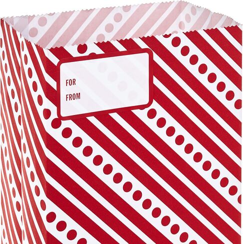Hallmark Red and White Stripe Party Favor and Wrapped Treat Bags with Gift Tag Stickers (30 Bags, 30 Labels) for Christmas, Valentines Day, Birthdays, May Day, Care Packages and More in Saudi Arabia