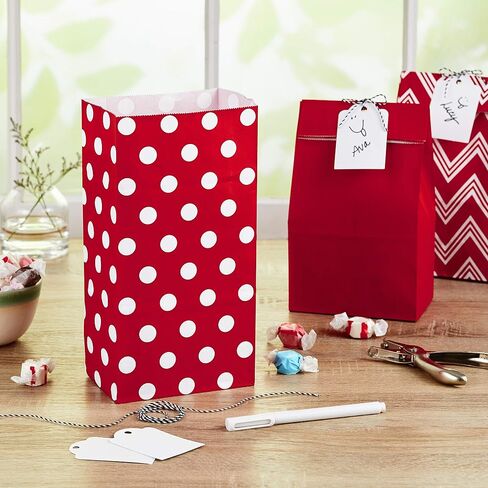 Hallmark Red and White Stripe Party Favor and Wrapped Treat Bags with Gift Tag Stickers (30 Bags, 30 Labels) for Christmas, Valentines Day, Birthdays, May Day, Care Packages and More in Saudi Arabia