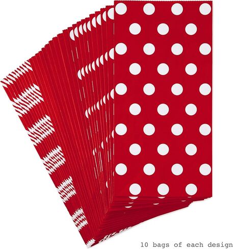 Hallmark Red and White Stripe Party Favor and Wrapped Treat Bags with Gift Tag Stickers (30 Bags, 30 Labels) for Christmas, Valentines Day, Birthdays, May Day, Care Packages and More in Saudi Arabia