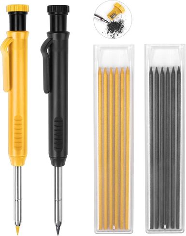 2 Pack Carpenter Pencils Mechanical Pencils with 12 Refills, Construction Pencils with Built-in Sharpener, Long Nib Deep Hole Pencil Marker, Heavy Duty Woodworking Pencils for Architect (2 Colors) in Saudi Arabia