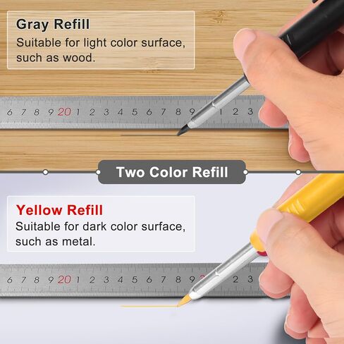 2 Pack Carpenter Pencils Mechanical Pencils with 12 Refills, Construction Pencils with Built-in Sharpener, Long Nib Deep Hole Pencil Marker, Heavy Duty Woodworking Pencils for Architect (2 Colors) in Saudi Arabia