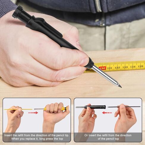 2 Pack Carpenter Pencils Mechanical Pencils with 12 Refills, Construction Pencils with Built-in Sharpener, Long Nib Deep Hole Pencil Marker, Heavy Duty Woodworking Pencils for Architect (2 Colors) in Saudi Arabia