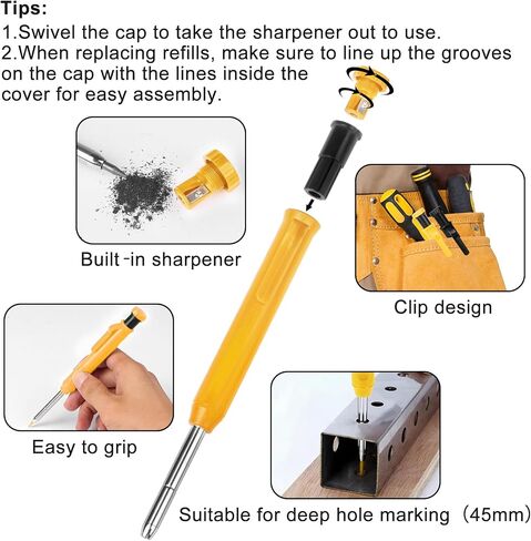 2 Pack Carpenter Pencils Mechanical Pencils with 12 Refills, Construction Pencils with Built-in Sharpener, Long Nib Deep Hole Pencil Marker, Heavy Duty Woodworking Pencils for Architect (2 Colors) in Saudi Arabia