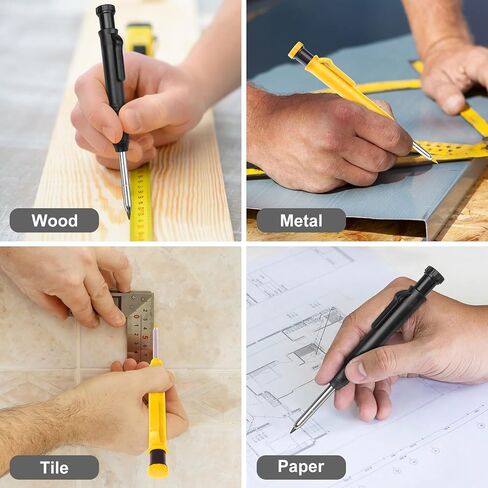 2 Pack Carpenter Pencils Mechanical Pencils with 12 Refills, Construction Pencils with Built-in Sharpener, Long Nib Deep Hole Pencil Marker, Heavy Duty Woodworking Pencils for Architect (2 Colors) in Saudi Arabia