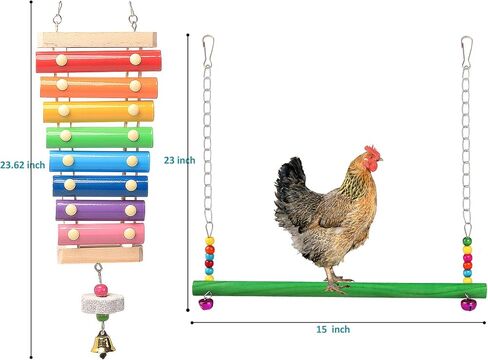 Chicken Toys for Coop 9PCS- Chicken Xylophone, Chicken Swing, Chicken Mirror, Chicken Flexible Ladder, Chicken Vegetable String Bag and Hanging Feeder in Kuwait