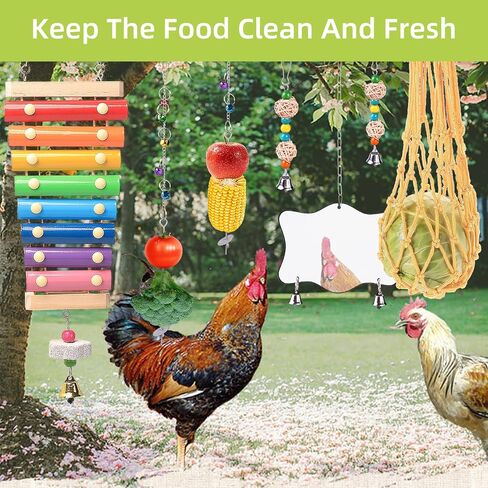 Chicken Toys for Coop 9PCS- Chicken Xylophone, Chicken Swing, Chicken Mirror, Chicken Flexible Ladder, Chicken Vegetable String Bag and Hanging Feeder in Kuwait