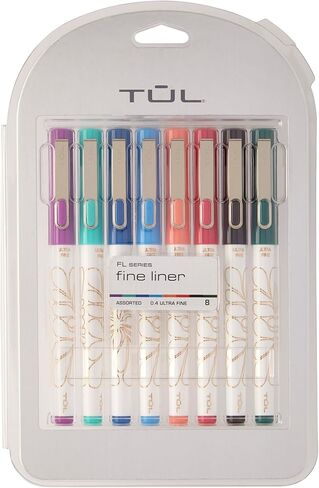 أقلام TUL® Fine Liner ذات رؤوس لباد، فائقة الدقة، 0.4 مم، أسطوانة بيضاء، حبر متنوع، عبوة مكونة من 8 أقلام in Kuwait