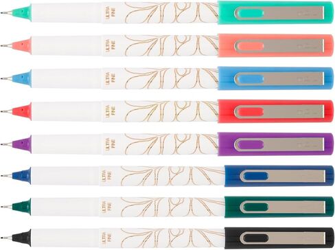 أقلام TUL® Fine Liner ذات رؤوس لباد، فائقة الدقة، 0.4 مم، أسطوانة بيضاء، حبر متنوع، عبوة مكونة من 8 أقلام in Kuwait