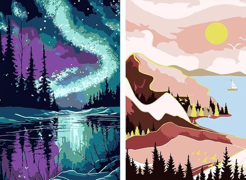 MXGESIOY Paint by Numbers Kit for Adults and Beginners, 2 Pack Landscape DIY Acrylic Pigment Framed Canvas for Home Decor, 8 x 12 Inch in Saudi Arabia