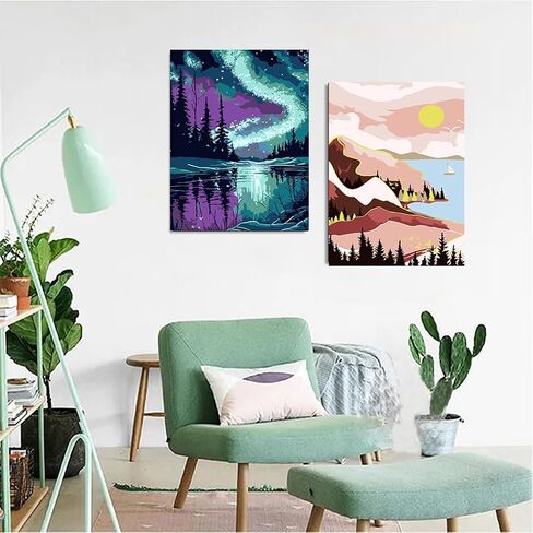 MXGESIOY Paint by Numbers Kit for Adults and Beginners, 2 Pack Landscape DIY Acrylic Pigment Framed Canvas for Home Decor, 8 x 12 Inch in Saudi Arabia