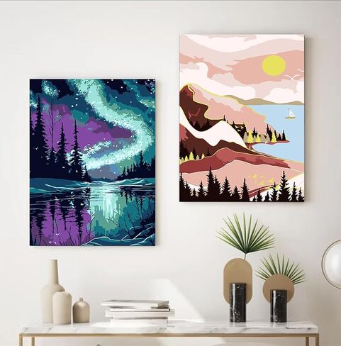 MXGESIOY Paint by Numbers Kit for Adults and Beginners, 2 Pack Landscape DIY Acrylic Pigment Framed Canvas for Home Decor, 8 x 12 Inch in Saudi Arabia