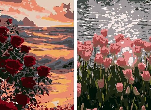 MXGESIOY Paint by Numbers Kit for Adults and Beginners, 2 Pack Landscape DIY Acrylic Pigment Framed Canvas for Home Decor, 8 x 12 Inch in Saudi Arabia