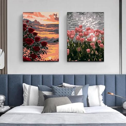 MXGESIOY Paint by Numbers Kit for Adults and Beginners, 2 Pack Landscape DIY Acrylic Pigment Framed Canvas for Home Decor, 8 x 12 Inch in Saudi Arabia