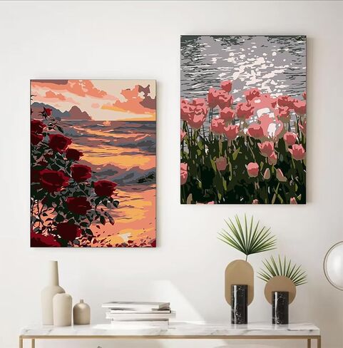 MXGESIOY Paint by Numbers Kit for Adults and Beginners, 2 Pack Landscape DIY Acrylic Pigment Framed Canvas for Home Decor, 8 x 12 Inch in Saudi Arabia