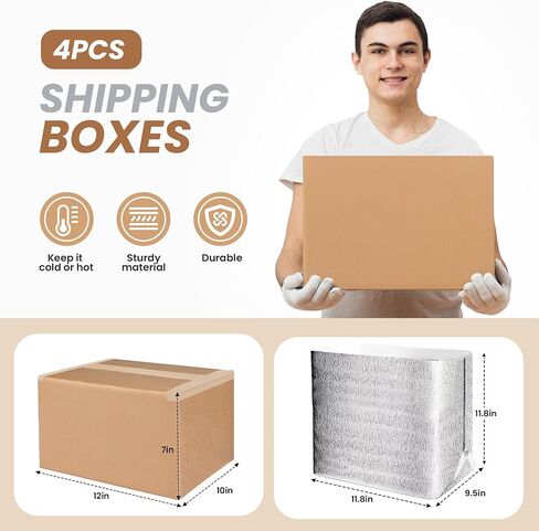 2 Pack Insulated Shipping Boxes with Aluminum Foil Liner,Thermal Insulation Cold Pack Shipping Boxes for Frozen, Reusable Styrofoam Cooler Box, Small Mailing Box, 6’’X5’’X9’’ in Kuwait