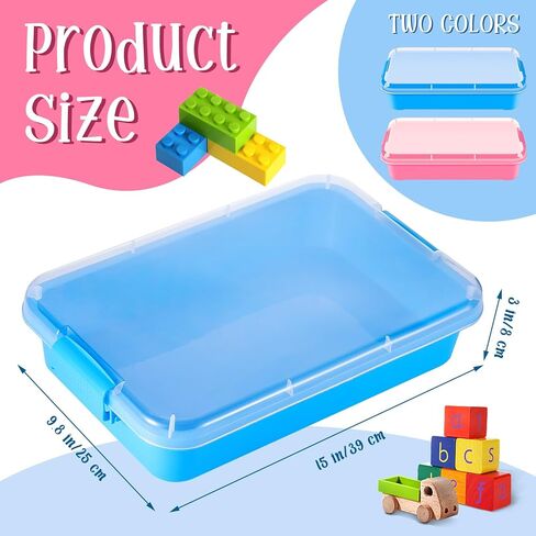 2 Pcs 15" Portable Sensory Bin Tray with Lid and Handle Transparent Lid Sensory Sand Box, Fill with Water, Sand, Beads and More, for Indoor Outdoor Sensory Activities Play(Pink, Blue) in Kuwait