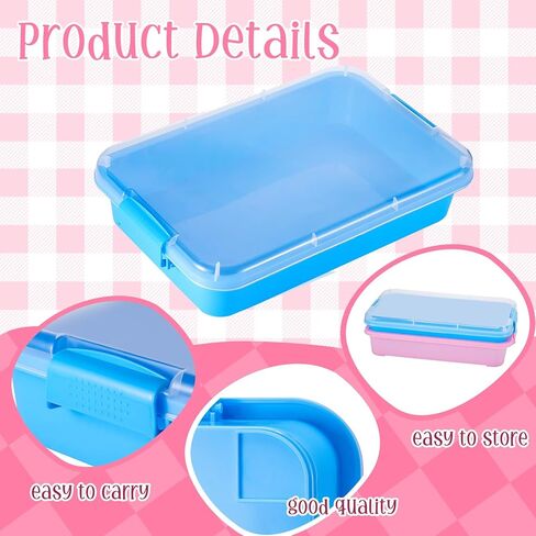2 Pcs 15" Portable Sensory Bin Tray with Lid and Handle Transparent Lid Sensory Sand Box, Fill with Water, Sand, Beads and More, for Indoor Outdoor Sensory Activities Play(Pink, Blue) in Kuwait