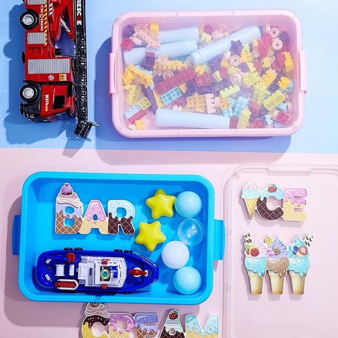 2 Pcs 15" Portable Sensory Bin Tray with Lid and Handle Transparent Lid Sensory Sand Box, Fill with Water, Sand, Beads and More, for Indoor Outdoor Sensory Activities Play(Pink, Blue) in Kuwait