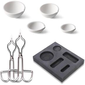 Miocololy 7pcs Metal Melting Casting Kit, Including 2 Crucible Tongs, 5-in-1 Graphite Melting Mold, 4 Quartz Crucible