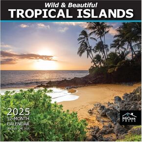 MICASA PRESS - Wild & Beautiful Tropical Islands 2025 Wall Calendar 12 Month | 12" x 24" Open | Thick & Sturdy Paper | Giftable | Calendar 2025