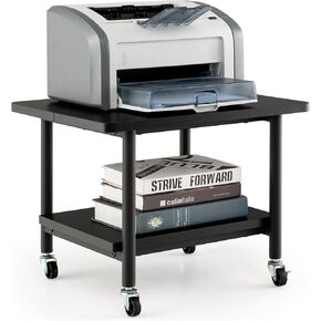 Tangkula 3-Tier Adjustable Printer Stand, Rolling Printer Cart with 2 Storage Shelves, Mobile Machine Stand Storage Rack for Home Office