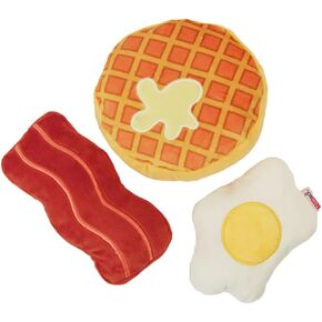 TONBO Plush Toys Combo - Waffle, Bacon, Egg (Rise and Shine) for Small Breeds Dogs, Lightweight & Portable