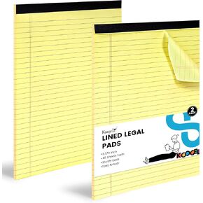 Koogel 2PCS Legal Pads, 8.5x11inch 45 Sheets Wide Ruled Lined Perforated Notepads Writing Pads Yellow Paper Pads for Student Study Work Office