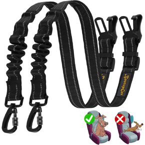 Thickened Dog Seat Belt for Car, 2 Pack Retractable 4-in-1 Bungee Dog Seat Belt, 3RD Durable Nylon Reflective Bungee Dog Seatbelt Fabric Tether. Heavy Dog Car Harness Hook & Buckle (Black).